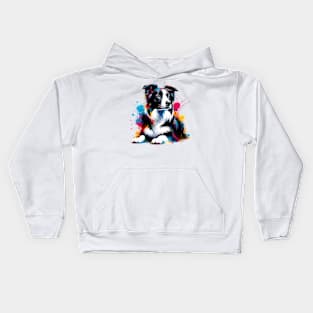 Dynamic Border Collie in Colorful Splash Art Style Kids Hoodie